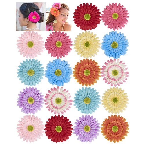 Lawie 18 Pack Fake Artificial Silk Gerbera Daisy Flower Sunflower Daisies Hair Clips Barrettes Clamp Clasps Bow With Alligator Brooch Pin Tropical Hair Pieces Accessories African Holiday Wedding Party