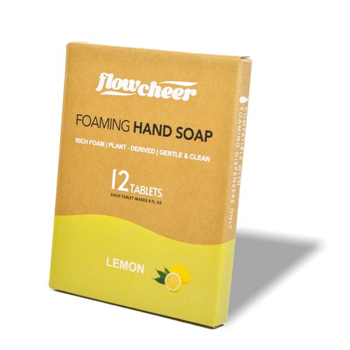 flowcheer Foaming Hand Soap Tablet Refills-12 pack Makes 96 fl oz (12 x 8 fl oz Bottles)- Lemon Scented Hand Wash Soap Refills Tablets for Zero Waste Eco Friendly Cleaning Supplies