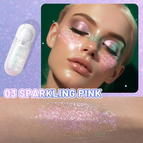 DAGEDA Body Glitter Gel, Roll-on Face Glitter for Mermaid Makeup Festival Rave Accessories, Holographic Hair Glitter Gel,Body Shimmer Halloween Makeup for Rave Party (Sparkling Pink)