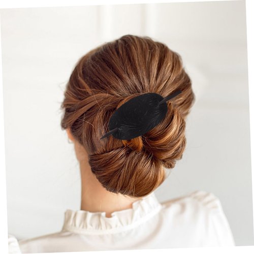Luxshiny Hair Sticks 3pcs Leather Hair Barrette with Stick Ponytail Holder Pin Hair Tie Slide Oval Shape Hair Pins Hair Stick Clip Hair Accessories for Women Girls Hair Holder