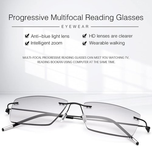 LJIMI Progressive Multifocal Reading Sunglasses for Men Women Trifocal Sun Readers Blue Light Blocking Glasses 3 Powers in 1 Rimless Eyeglasses Presbyopic Eyewear UV Protection Anti Blue Shades-1.5