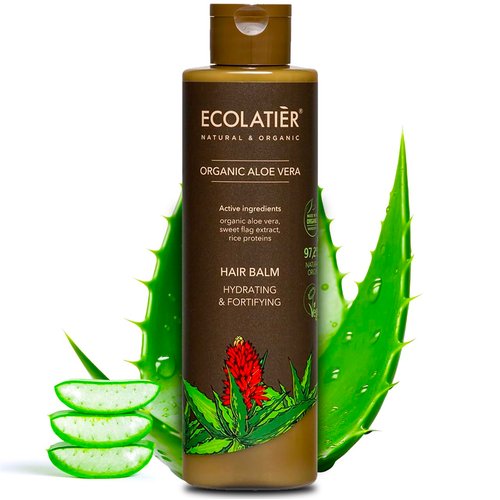 Hydrating & Fortifying Hair Balm with Organic Aloe Vera – 98.6% Natural, Vegan, Moisturizing Hair Conditioner for Women & Men, Deep Conditioner for Dry, Damaged Hair, Curly Hair - 8.5 Fl Oz / 250ml