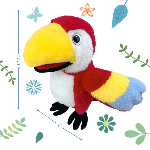 okegztoa Puppets Parrot Hand Puppet,13.8" Animal Puppets Hand Puppets Bird Stuffed Animal Hand Puppets for Kids with Movable Mouth,Puppet Plush Multi-Color Toys Bird Puppet Role Play Teaching(Red)