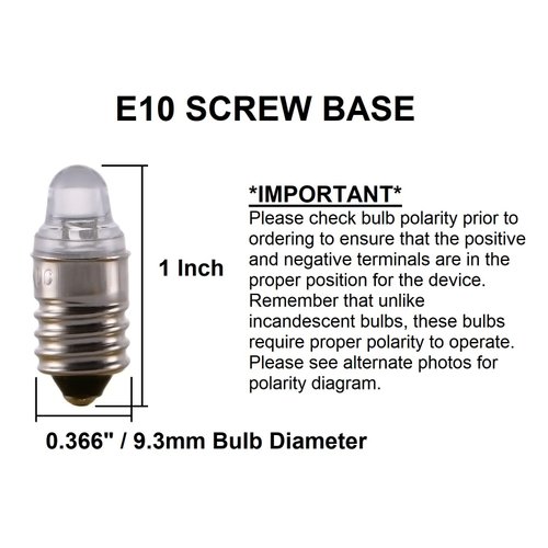 Sci-Supply Miniature LED Flashlight Bulbs, 3 Volt Mini Lamps, Cool White, E10 Small LED Bulbs, Pack of 5