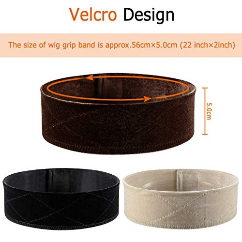 Dyeek 6 Piece Headbands for Women Fastern Velvet Wig Grip Comfort Adjustable Hair Accessories Non Slip Hair Band (Black/Brown/Beige)