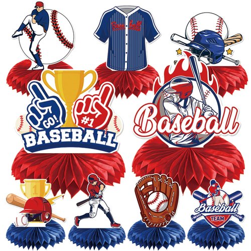 Rakuto Baseball Birthday Party Decorations - 9PCS Baseball Honeycomb Centerpieces Party Decorations Baseball Party Table Decorations Blue and Red Baseball Party Baby Shower Decor Supplies Kids Boys