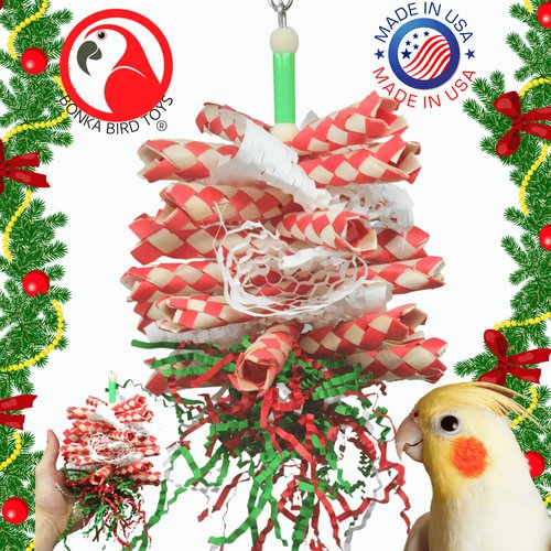 Bonka Bird Toys 2568 Christmas Paper Shred Medium Parrot Shred Forage Cage Toy, Conure Cockatiel, Parakeet, and Similar Sized Breeds