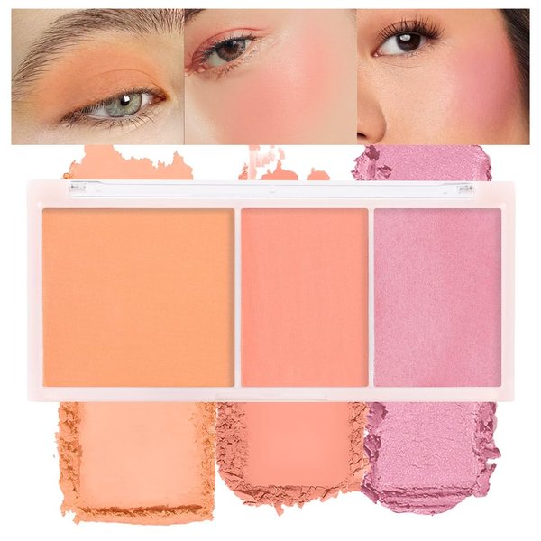 3 IN 1 Brown Nude Face Highlight Bronzer Powder Palette for Face Cheeks Contour Brightening, Buildable Matte Coverage Natural Makeup,Ultra Sculpt Nose Shadow Eyeshadow Primer-Orange