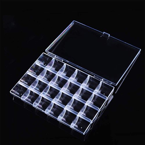 Kemaily 24 Slots Empty Clear Nail Art Decoration Storage Box Nail Glitter Rhinestone Crystal Accessories Container Storage Box