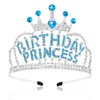 AHONEY Birthday Princess Crown Tiara for Girls Women, Birthday Girl Headband, Happy Princess Birthday Party Decorations Gifts (Blue)