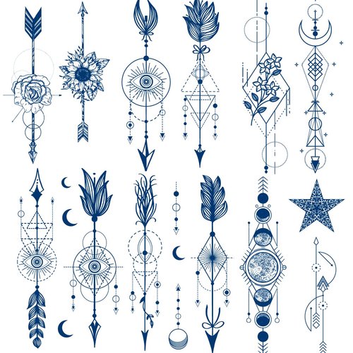 Arrow Semi-permanent Tattoos, 6-Sheet 2 Weeks Long Last Waterproof Cupid's Target Fake Tattoos, Plant-Based Ink Blue Tattoos Sticker for Adult Children