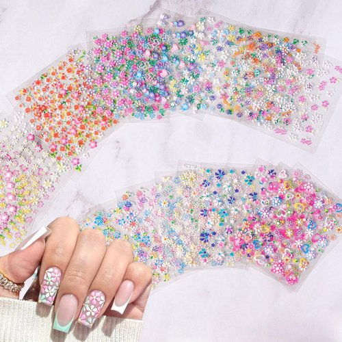 30Sheets Flower Nail Art Stickers Colorful Floral Nail Decals 3D Self-Adhesive Nail Supplies Flowers Cherry Blossoms Daisy Nail Design Spring Summer Nail Stickers for Women Manicure DIY Decoration