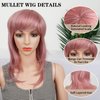 Liyouda Pink Mullet Wigs for Black Women Straight Wolf Cut Wig, Pink Mullet Wig Layered Mullet Wigs with Bangs Soft Synthetic Shag 80s 90s Mullet Wigs for Women Rocker Cosplay Wig