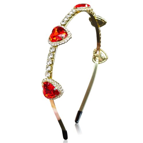 Totelux Valentines Headband for Women Heart Rhinestones Hair Bands Metal Hair Hoop Crystal Jewels Gems Red Valentine's Day Hair Accessories Wedding Bridal Party Supplies Gift