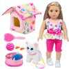 ZNTWEI American Doll Clothes and Accessories - Pet Kitty Play Set fit American 18 Inch Doll Including 18 Inch Doll Clothes, Pet Nest, Cat Pot, Toy Ball, Hair Comb, Toy Fish