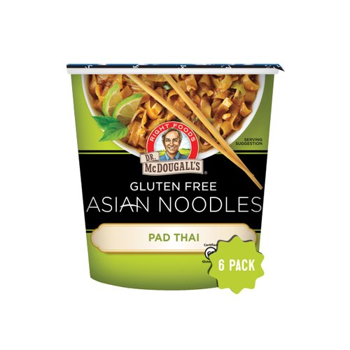 Dr. McDougall's Pad Thai Noodles - Asian Noodles - Gluten Free and Vegan Ramen Noodles - Instant Ramen Noodle Cups - Vegetarian Ramen - 2 Ounces - Pack of 6