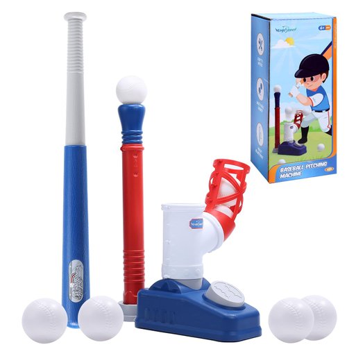 EagleStone Baseball Tee，T-Ball Set for Kids Ages 3-5, Toddler Baseball Set with Step-On Pitching Machine, Adjustable Batting Tee, Bat and 6 Balls - Perfect Outdoor Christmas Toys Gift for Boys