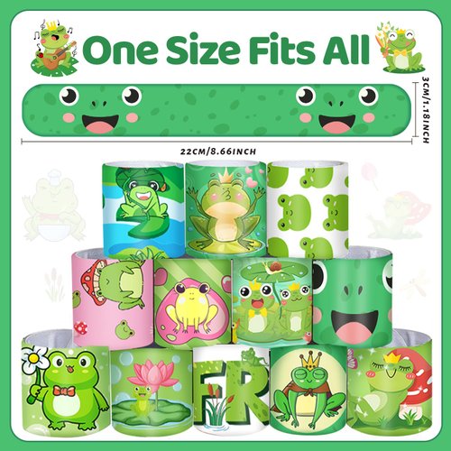 Lcnjscgo 48 PCS Frog Slap Bracelets Party Favors, Frog Wristbands Bracelets Goodie Bag Fillers for Frog Birthday Party Decorations Supplies Gifts for Kids Boys Girls Classroom Rewards