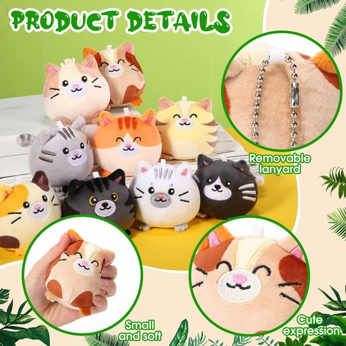 Libima 9 Pcs Mini Stuffed Keychains 3.15 Inch Small Plush Bulk Ornaments for Kids Birthday Party Favors Gifts Xmas Tree Hanging Stocking Stuffers (Cat)