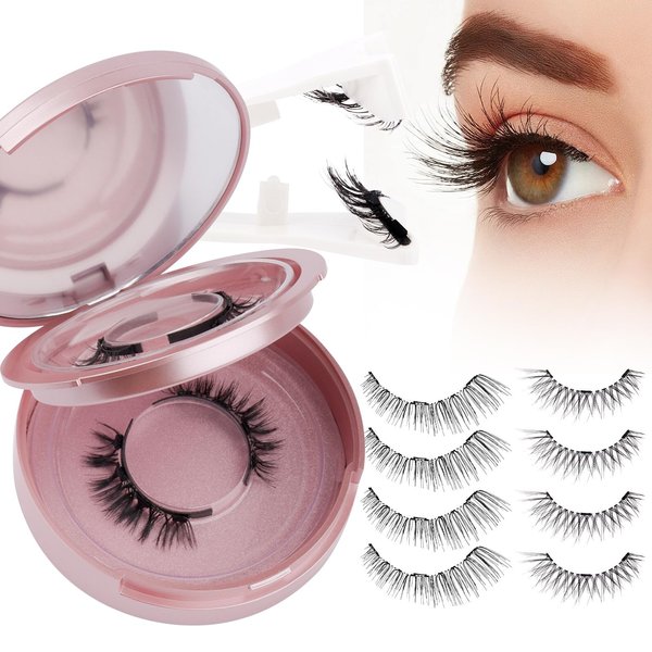 Natural Look Magnetic Eyelashes with Applicator: Reusable Magnetic Lashes, No Glue Needed, 2 Pairs of Style, K8+604