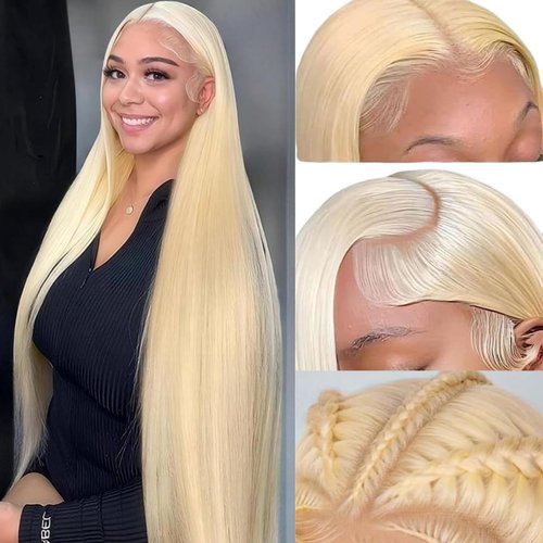 613 Lace Front Wig Human Hair 13x4 Blonde Lace Front Wigs 18Inch 210% Density 613 HD Lace Frontal Wig for Women 12A Brazilian Straight Human Hair Wig Glueless Wigs Pre Plucked with Baby Hair