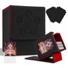 YAXAZA MTG Deck Box with Commander Display Window, Card Deck Box Fits 100+ Double Sleeved Cards, TCG Strong Magnetic PU Leather Box with 2 Dividers and 1 Toploader (Black & Red)