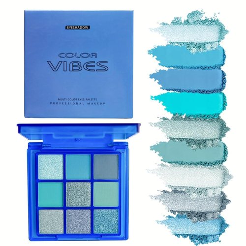 YHGIJ Blue Eyeshadow Palette - 9 Matte and Shimmer Shades in Cool Tones - Waterproof and Blendable for Stunning Smoky Eye Looks Light Blue Eyeshadow Blue Face Makeup