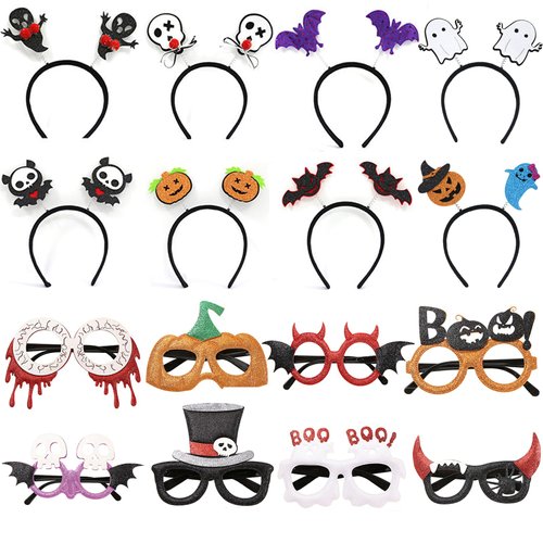 YYMayLsh Halloween Party Supplies, Cute Halloween Headbands and Glasses Set for Kids and Adults, Perfect for Halloween Party Favors (8 headbands+8 glasses)