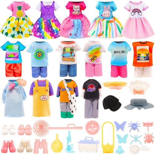 ENOCHT 29 Pcs Doll Clothes Wilderness Interactive Playset for Mini Girl Dolls 5 Outfits 5 Dresses...
