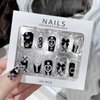 BABALAL Press on Nails Medium Coffin Fake Nails Black French Tip Glue ons Nails Cute Bow Anime Heart Charm Design Acrylic Nails 24Pcs Luxury Bling Ballerina Manicure DIY False Nails