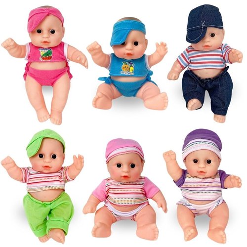 Liberty Imports 6 Pack - Baby Dolls Cute Little Vinyl 8" Infant Dolls, Mini Nursery Toys for Girls, Kids Toddlers - Bulk Gift Bundle Party Favors Supplies