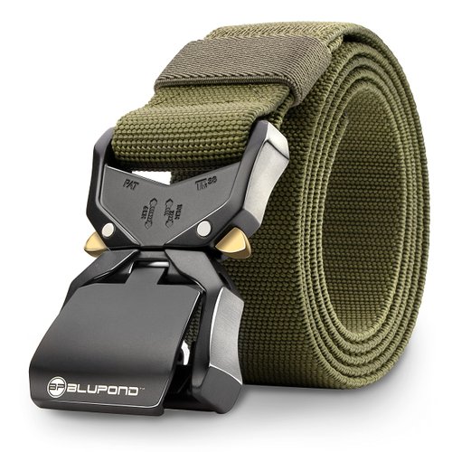 BLUPOND Tactical Belt with Quick Release Buckle- EDC Gear - Military, Hiking, Rigger, Concealed Carry Medium (Green)