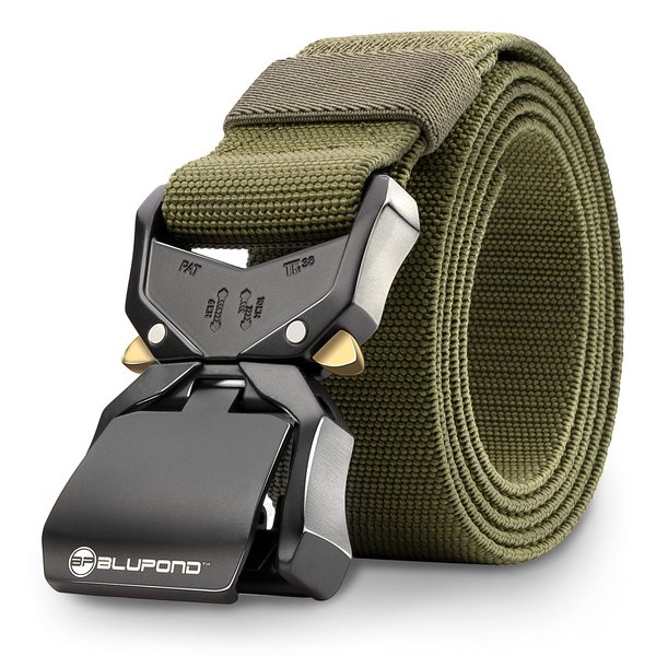 BLUPOND Tactical Belt with Quick Release Buckle- EDC Gear - Military, Hiking, Rigger, Concealed Carry Medium (Green)