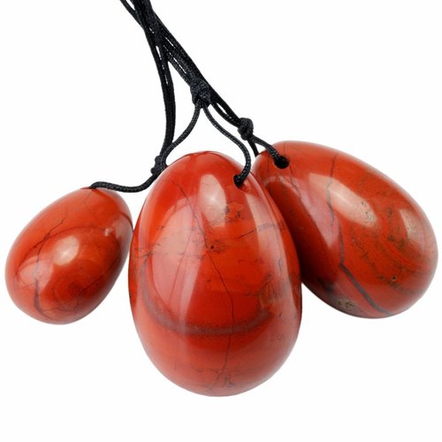 TUMBEELLUWA Yoni Egg Healing Crystal 3 PCS Drilled Massage Stones for Women to Train Pelvic Muscles Kegel Exercise, Redstone