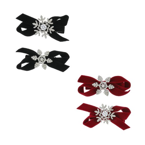 Firopia 4Pcs Christmas Snowflake Bow Hair Clips for Women | Xmas Rhinestone Hair Clips for Women | Christmas Hair Accessories （Red& Black）