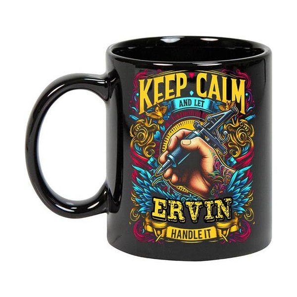 Maynard Ruiz Keep Calm and Let Ervin Handle It 11oz Black Mug Personalized Tattoo Artist Coffee Cup, Tattoo Artist Present, Tattoo Artist Gift Ideas, Tattoo Artist Birthday Gifts 171523