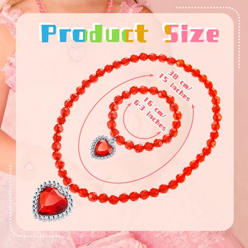 7 Sets Girl Dress up Jewelry Toddler Jewelry Princess Bracelet Necklaces Kids Costume Jewelry Set for Girl Tea Costume Party (Heart Pendant)