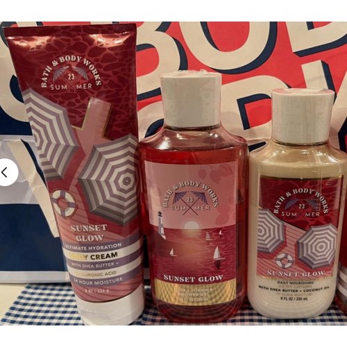 3 summer SUN set GLOW bath Body Cream Lotion Shower Gel acid Set