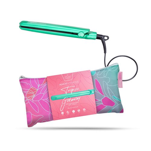 Almost Famous Tropico Getaway 0.5 inches Mini Tourmaline & Ceramic Hair Straightener Flat Iron with Stunning Travel Bag with Set Temperature, All Hairstyles (Watermellow)