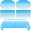 41Pcs Ombre Blue Party Supplies Blue Party Tableware Set Gradient Light Blue Paper Plates Napkins Tablecloth丨Wedding Anniversary Baby Shower Birthday Party Decorations Supplies,Serve 20