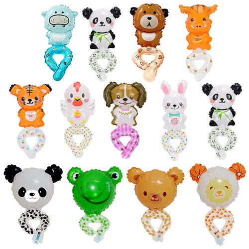 50pcs Cartoon Zoo Animal Wrist Ballon Wildlife Safari Balloon Animals Balloons bracelets for Jungle Theme Birthday Party Favors, Assorted Style