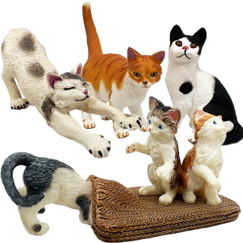 Gemini&Genius 6Pcs Cat Toys for Kids, Cat Figurines, Realistic Kitten Toys for Toddlers, Funny Pet Animal Toys, Cute Cats Action Figures for Cake Toppers, Birthday Gifts for Kids