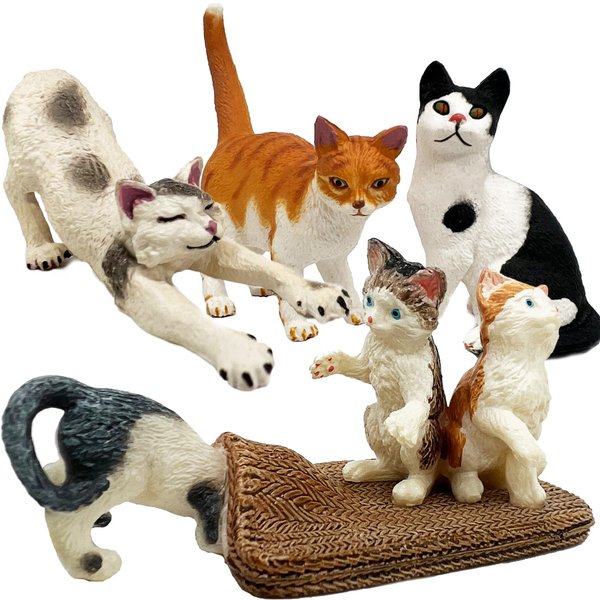 Gemini&Genius 6Pcs Cat Toys for Kids, Cat Figurines, Realistic Kitten Toys for Toddlers, Funny Pet Animal Toys, Cute Cats Action Figures for Cake Toppers, Birthday Gifts for Kids