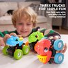 lalalark 3 Pack Monster Truck Toy, Dinosaur Toys for 3 4 5 Year Old Boys, Friction Power 360° Rotating Push and Go Cars, Bumping Up and Down Action, Christmas Birthday Gifts for Kids 3-5