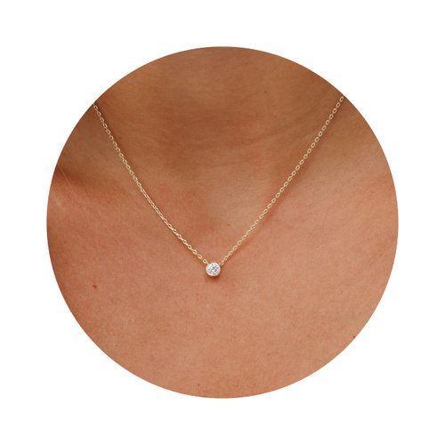 Galis Dainty Necklace - Gold Plated 15" Choker Necklace for Women with Small Round Faux Diamond Pendant, Trendy Simple Necklace for Women, CZ Diamond Solitaire Necklace for Women with Lobster Clasp