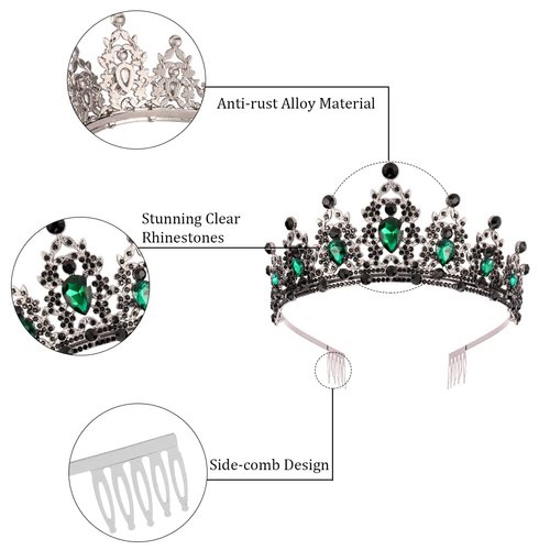 CURASA Green Vintage Crown Tiaras for Women Princess Crown with Comb Gorgeous Crowns for Wedding Halloween Baroque Birthday Crown for Girls