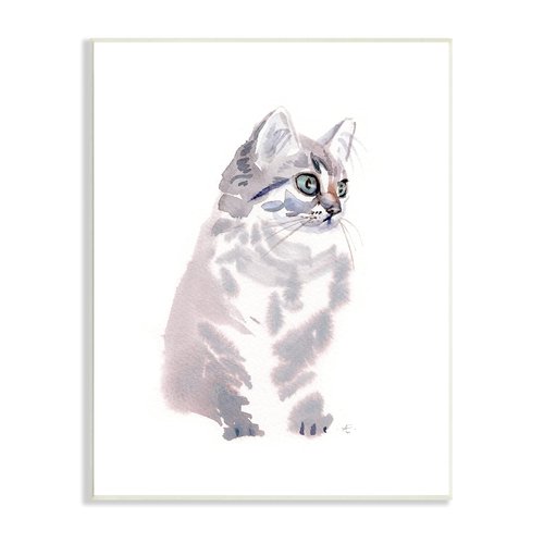 Stupell Industries Grey Shorthair Kitten Portrait Minimal Pet Cat, Designed by Verbrugge Watercolor Wall Plaque, 10 x 15