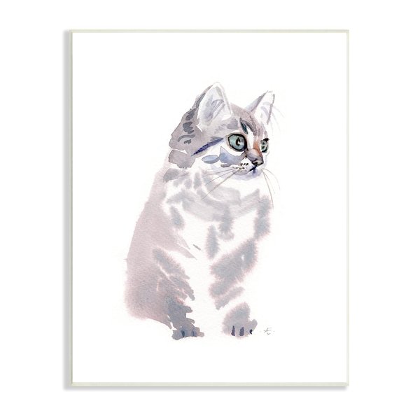 Stupell Industries Grey Shorthair Kitten Portrait Minimal Pet Cat, Designed by Verbrugge Watercolor Wall Plaque, 10 x 15