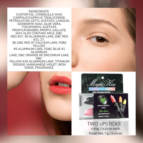 Magic Kiss Color Changing Matte Lipstick set, Long Lasting Nutritious Lips Moisturizer Magic Temperature Color Change Lip Balm with Aloe Vera PH Lipstick MADE IN USA (2 Pack - Pink & Black)