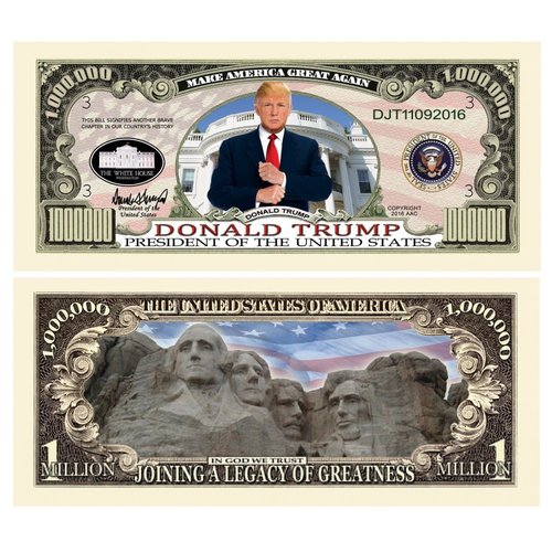 50 Donald Trump Million Dollar Legacy Bill with Bonus “Thanks a Million” Gift Card Set